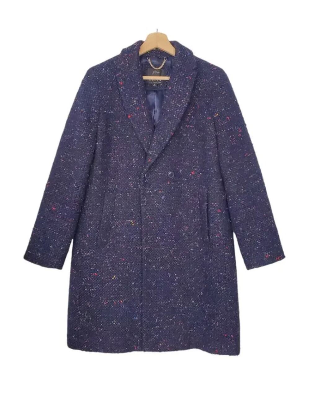 J. Crew Nalya Daphne Italian Tweed Topcoat Navy Jungle H2076 Size US 4